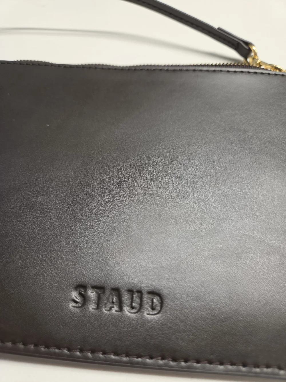 STAUD Brown Leather Wristlet Pouch with Gold Hardware
